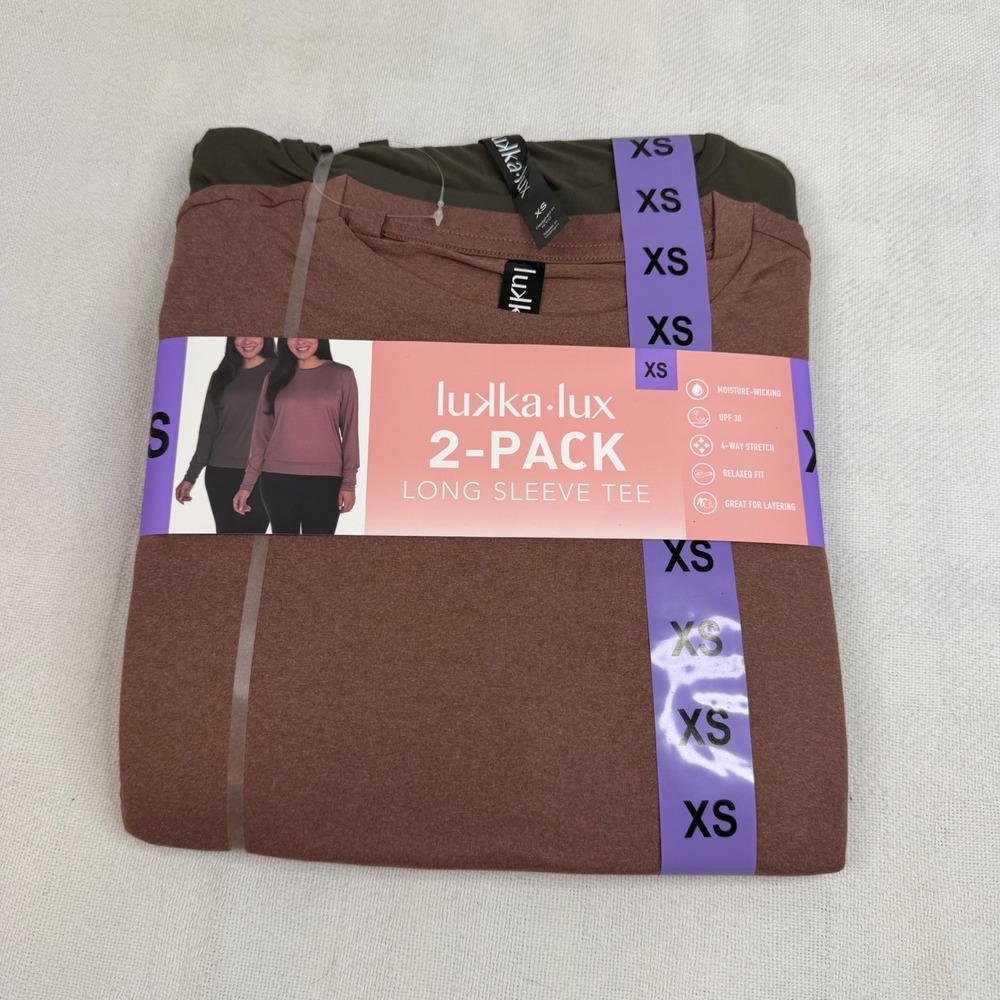 Luka Lux Womens 2-Pack Long Sleeve Tee XS Green Pink Moisture Wicking UPF 30 NEW